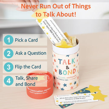TALK & BOND Family Conversation Starter for Kids Ages 3-6 | 300 Questions + 180 Follow-Ups | Screen-Free Social Emotional Learning (SEL) Game