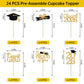 24 Pcs Graduation Cupcake Toppers 2026 - Congrats Grad Decorations Class of 2026, Pre-Assembled Black Gold Grad Cake Topper Centerpieces