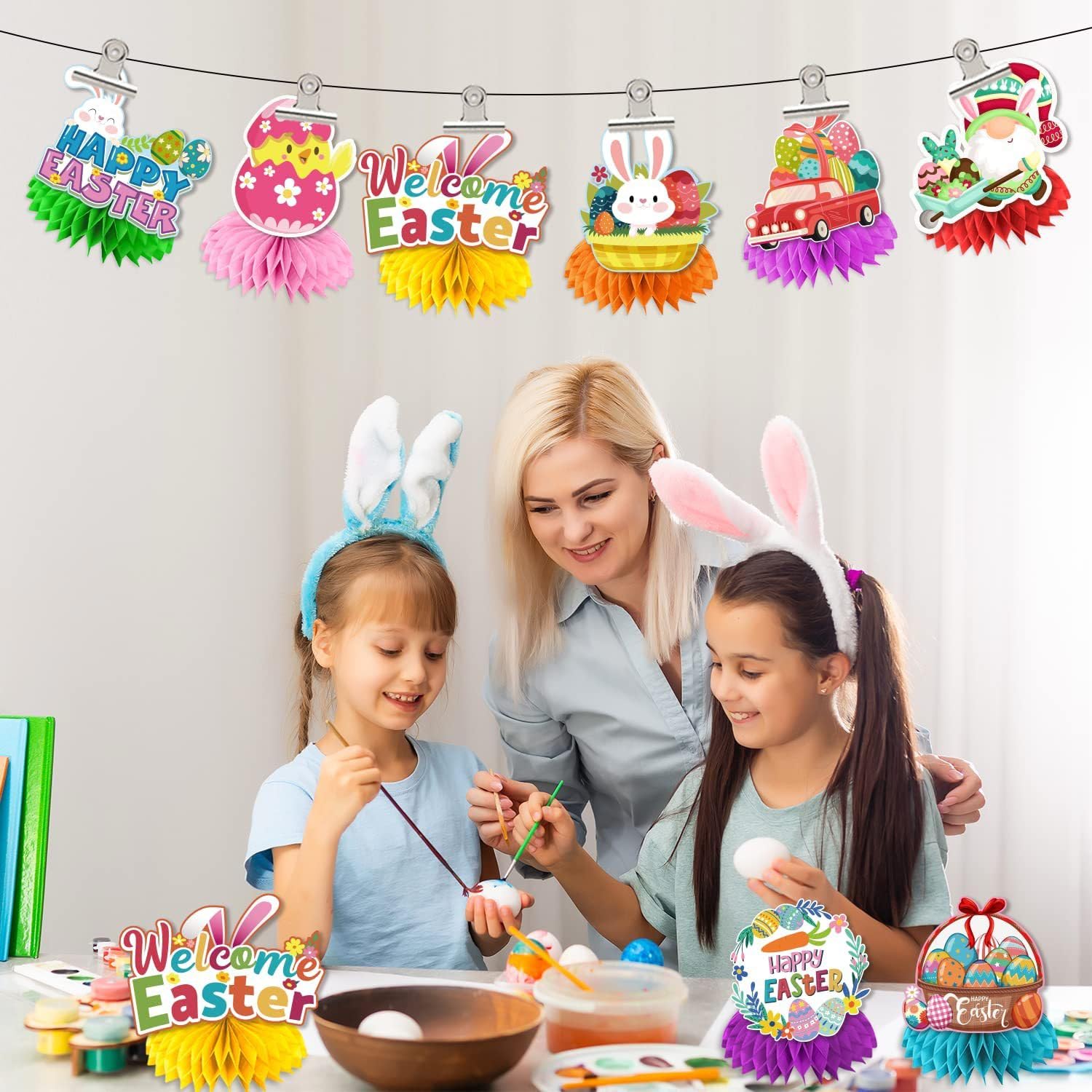 Easter Party Decorations, 8 Pcs Easter Honeycomb Centerpieces, Easter Bunny Egg Honeycomb Centerpiece, Easter Decoration, Happy Easter Honeycomb