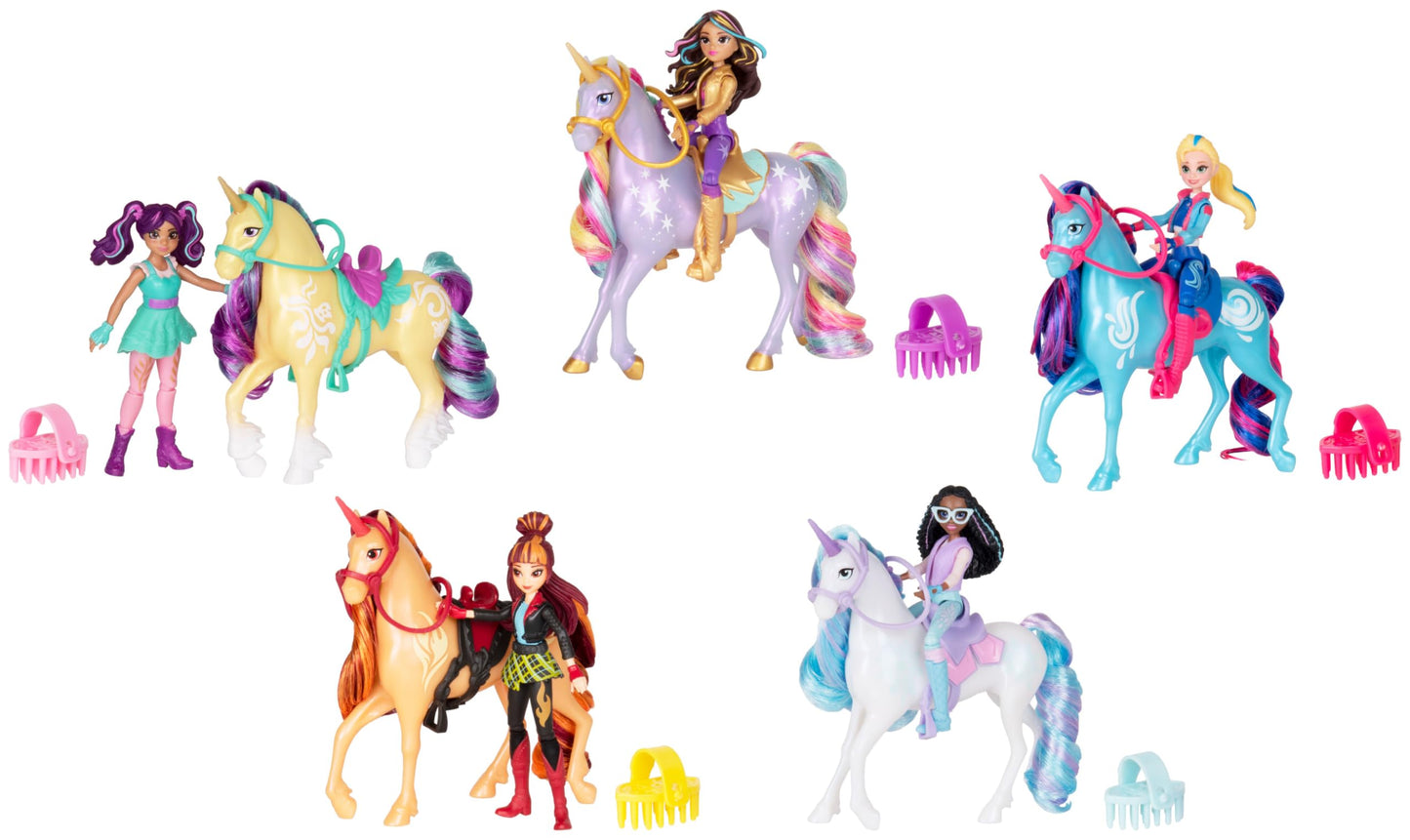 Unicorn Academy Rider and Unicorn Set - Approx. 12 cm, The Popular Netflix Series, with 2 Accessories and Brush for Creative Role Play, for Children