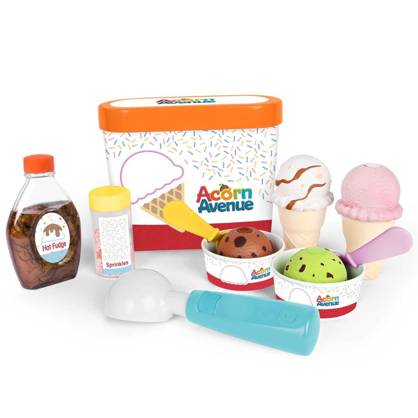 Play Food Sets for Kids Kitchen Toys, Sweet Scoops Ice Cream Playset, Pretend Dessert Set with Cones, Cups, Scooper, Toppings & Container, Toy Food