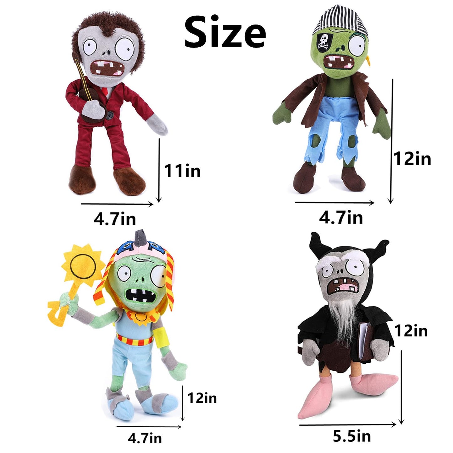 JHESAO 6 PCS PVZ Plush Plants and Zombies Plushies- Zombie Characters: Guitar, Pirate, Archmage, Football, Cowboy