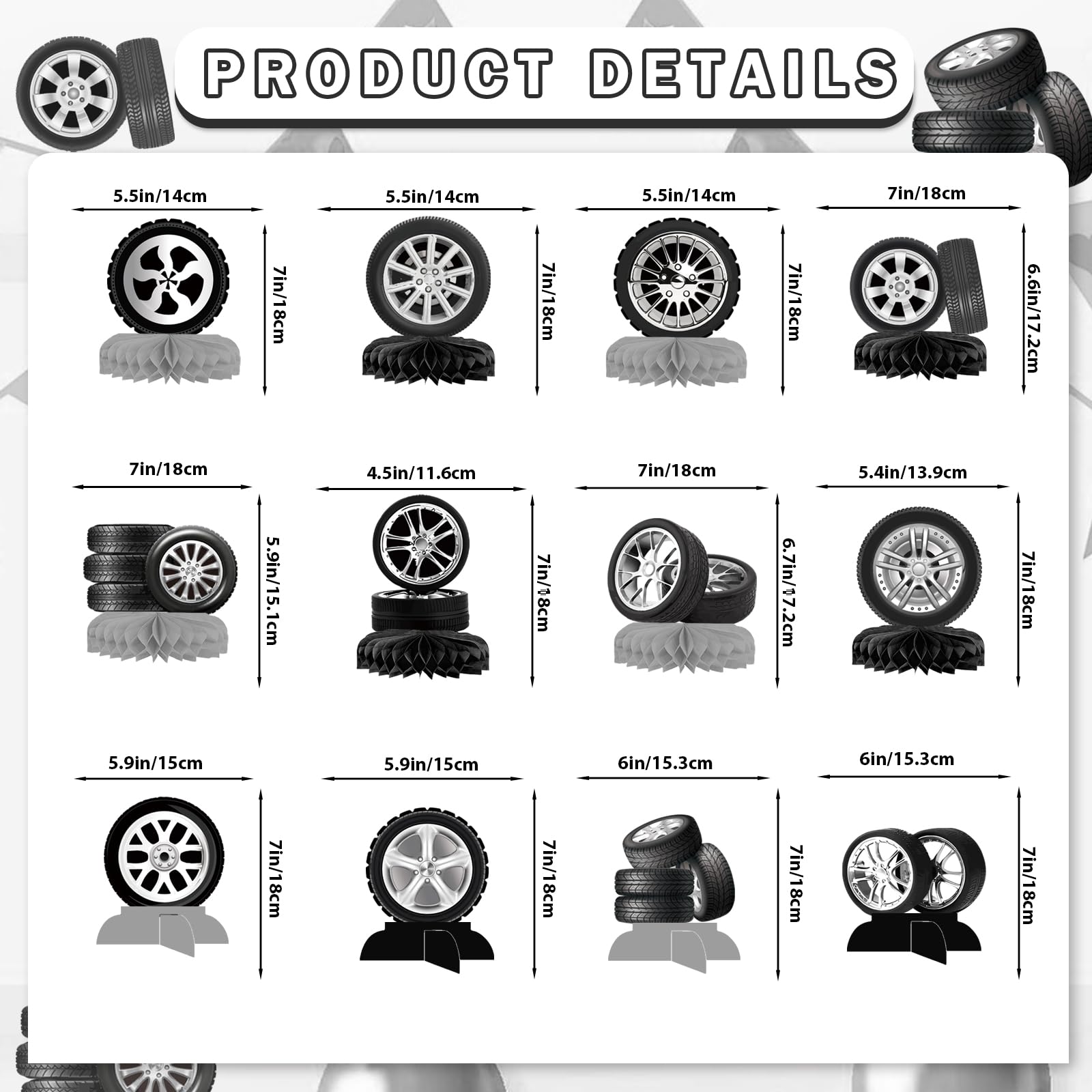 12Pcs Race Car Centerpieces for Tables - Classic Car Birthday Decorations Classic Car Party Decorations Wheel Tire Centerpieces Decor for Car Themed