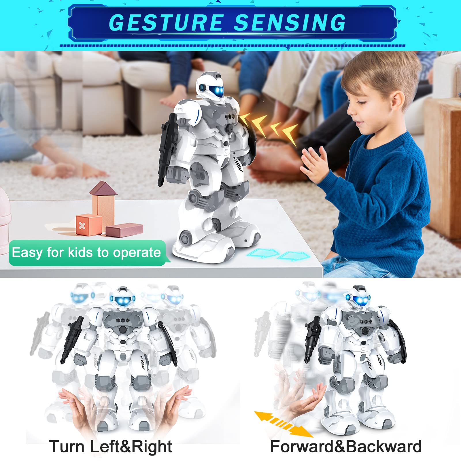 VAV Toys for 6-10 Year Old Boys Girls, Rechargeable Remote Control Robot Toy, Intelligent Programmable RC Robot with 2.4GHz Gesture Sensing, Christmas