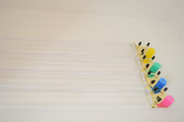 CNH Clear Lucite American Mahjong Mah Jongg Tile Racks Set of 4 with Metal Money Bars, 100 Playing Coins (5 Colors), 18 Inch Traditional Rack Holders