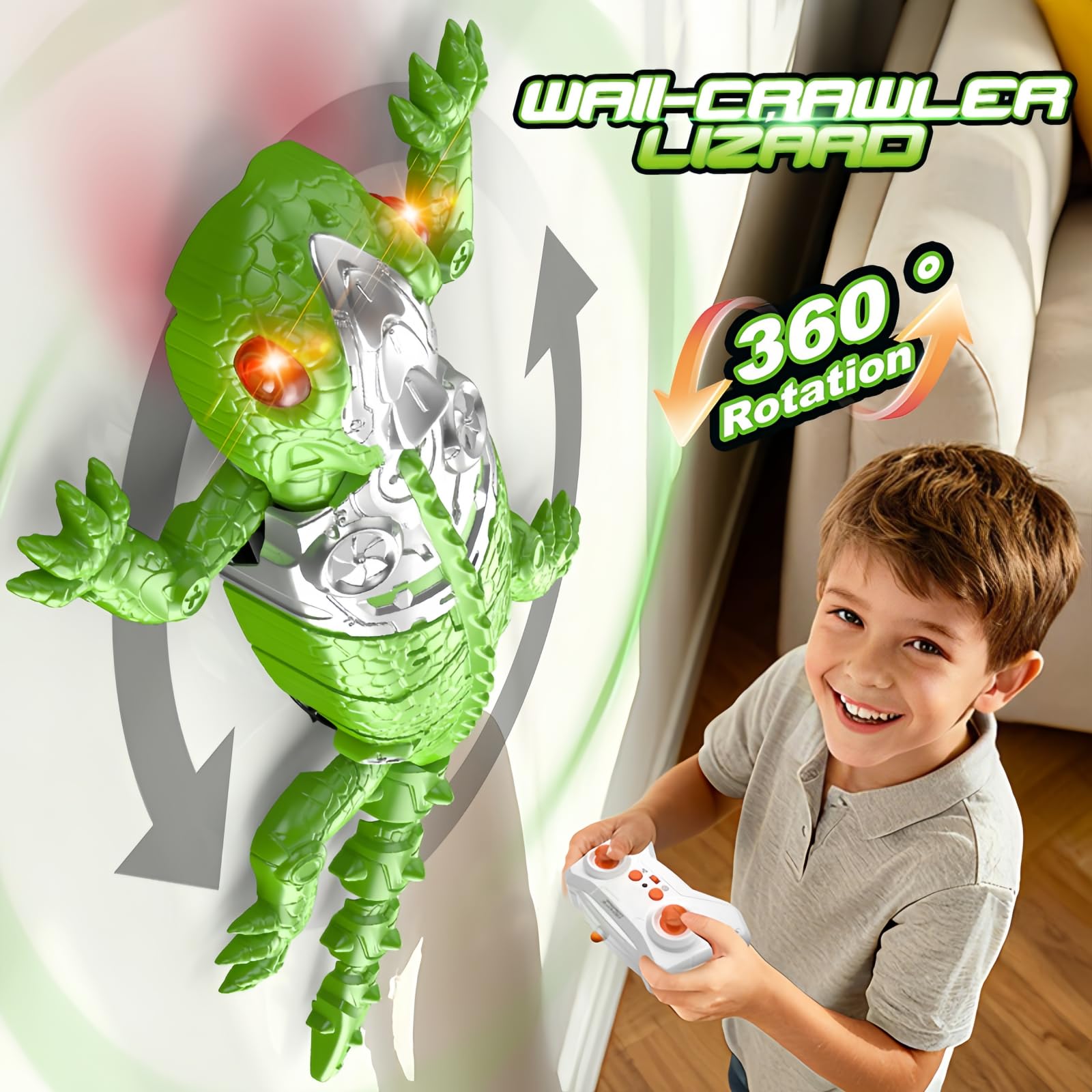 DOLGZIS 2026 Wall Crawler Gecko, Rechargeable Remote Control Robot Kids Toys, Gecko Wall Climbing Toy for Kids, Birthday, Easter, Christmas & Festival