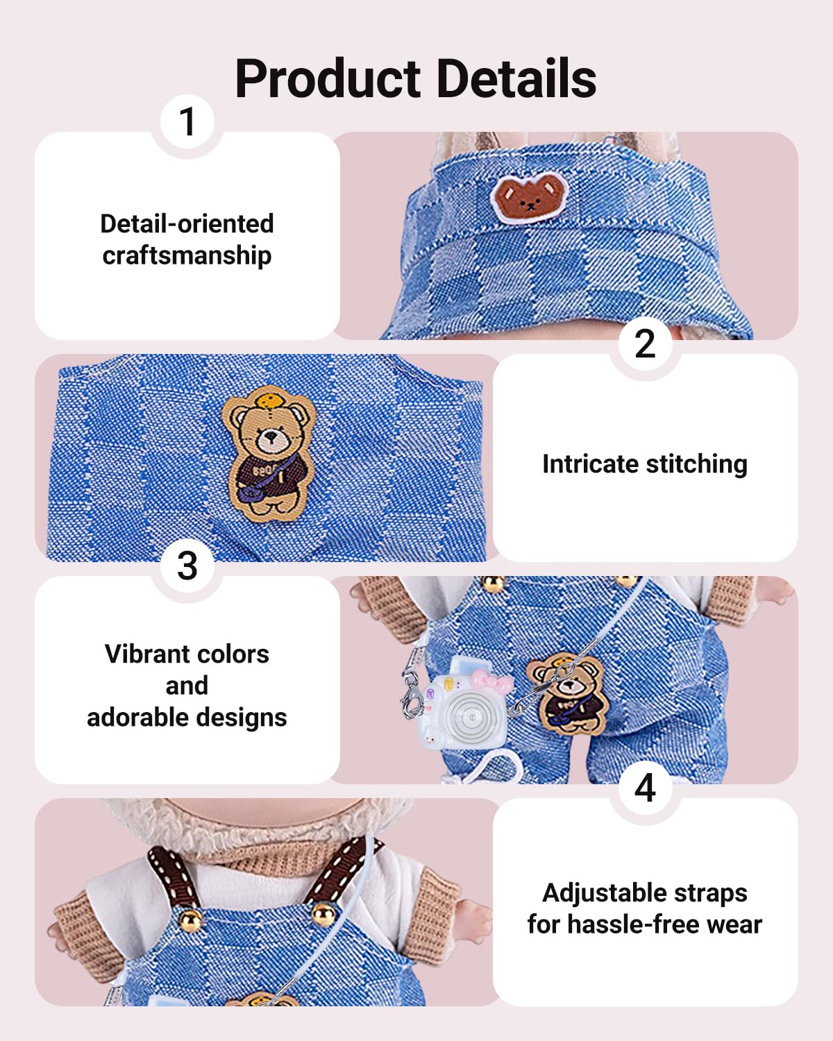 4pcs Handcrafted Doll Clothes Set for 15cm/17cm Dolls (No Doll, No Shoes), Cute and Premium Outfits Accessories, Stylish Clothes for Boys Girls