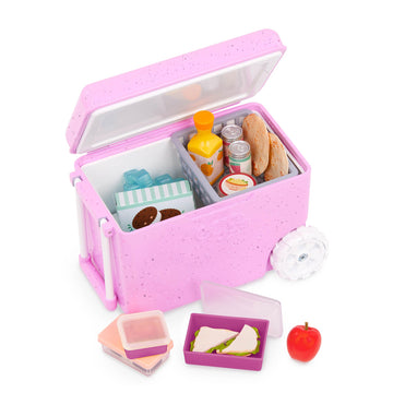 Our Generation - OG Camping Cooler - Accessories for 46 cm dolls - Wheeled Cooler - Pretend to Eat Toys - Imaginary Play - Ages 3+