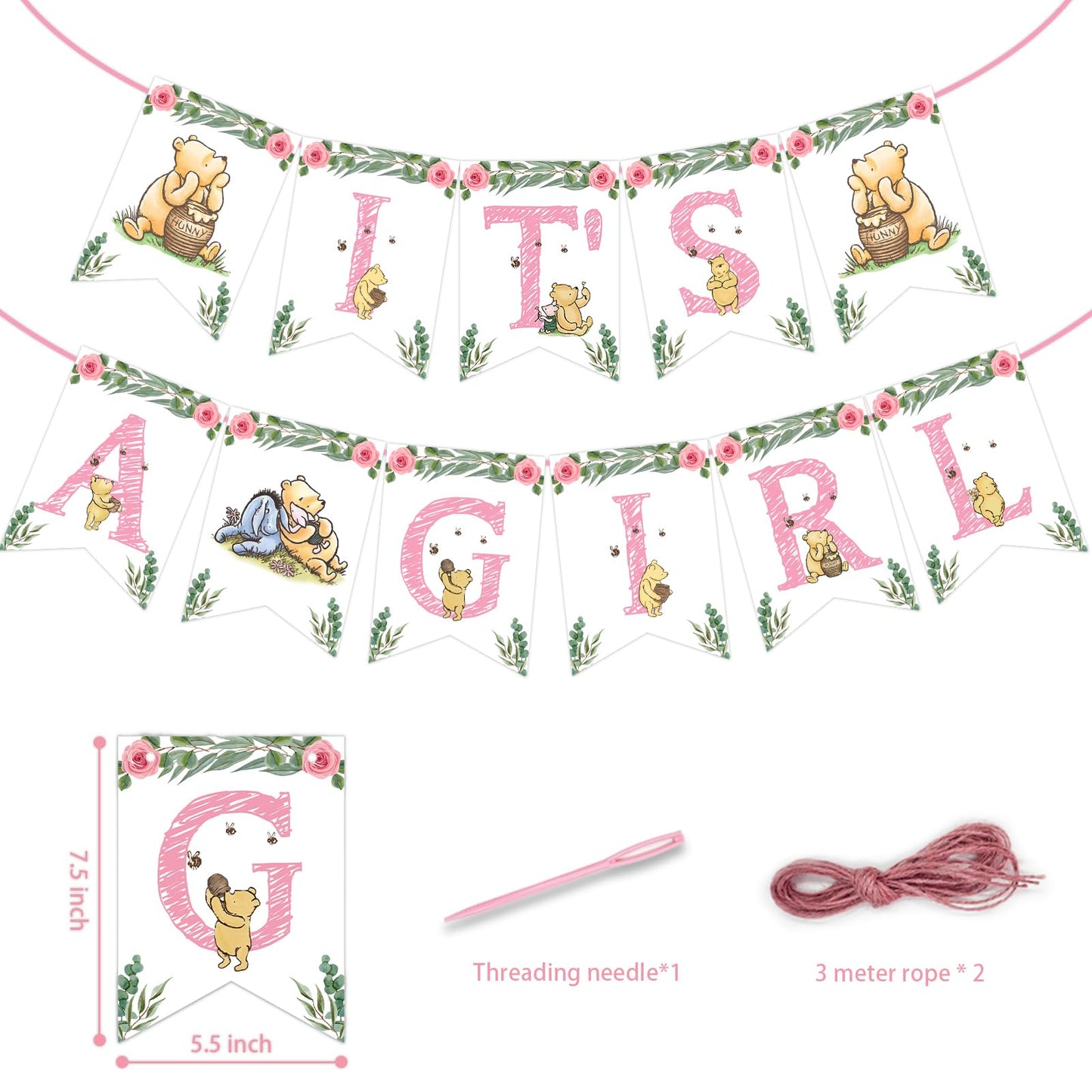 Winnie IT'S A Girl Banner for Baby Shower Decorations Girl Baby Shower Banner for Girls Party Birthday Decorations