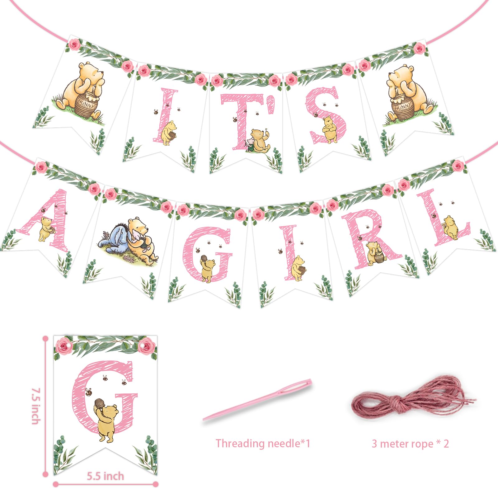 Winnie IT'S A Girl Banner for Baby Shower Decorations Girl Baby Shower Banner for Girls Party Birthday Decorations