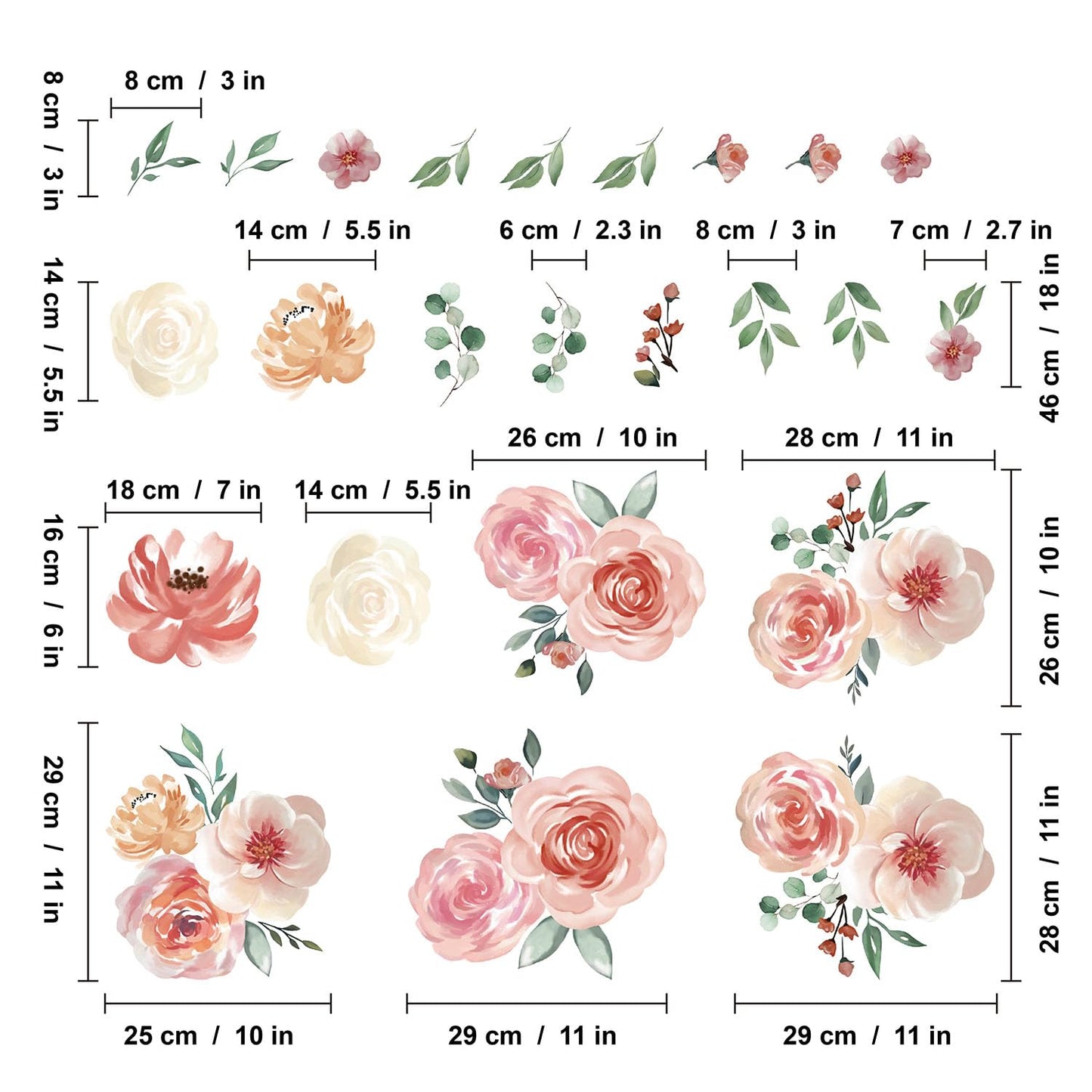 Pink Floral Wall Decals Large Flowers Wall Stickers for Bedroom Living Room Baby Girls Nursery Bedroom Wall Decor