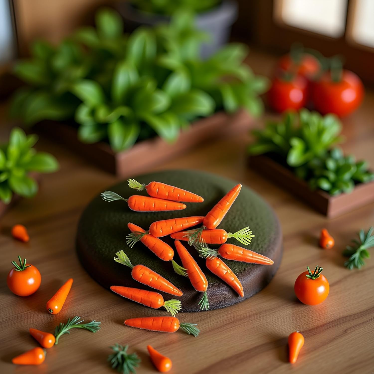 Essivox 10Pcs Miniature Artificial Carrot Decorations, Vegetable Models for Kitchen, Easter Party Supplies