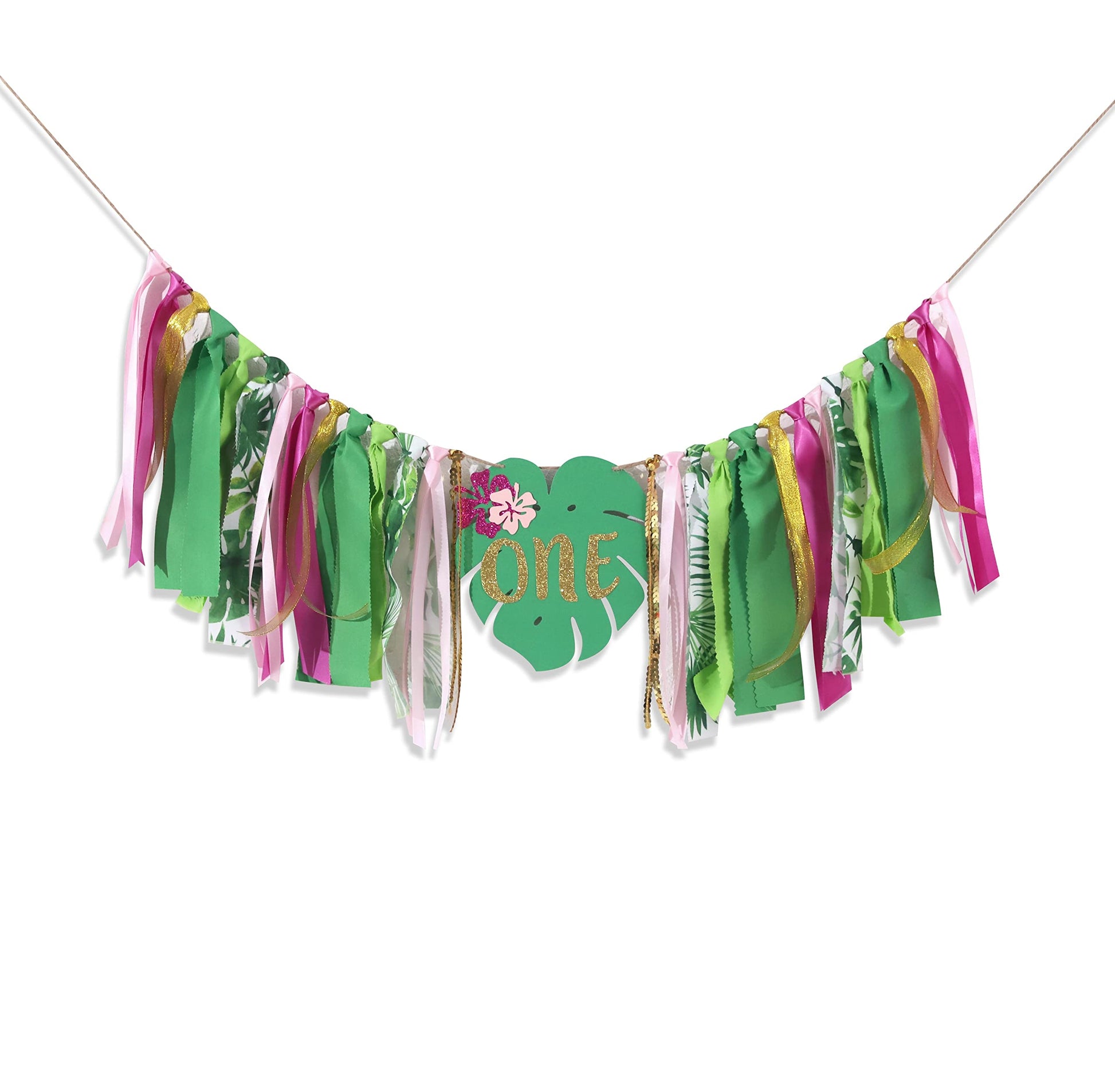 Aloha to One Tropical Hawaiian Luau Theme Highchair Banner- Wild One Highchair Banner for Girls, Pink Jungle Safari Animal 1st Birthday Decorations