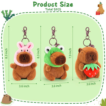 Achwishap 3PCS Capybara Plush Keychain,Cute Keychain Capybara Stuffed Animal,Soft Capybara Plush Toys Key Chain,Plushie Stuffed Toys for Kids Adults