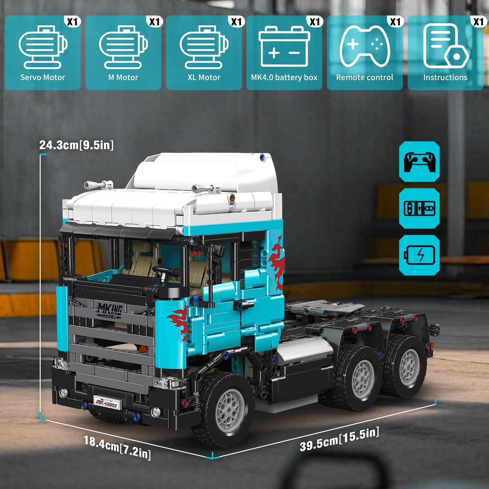 Mould King 13203 Truck Model Kits, Scania Tractor Head Building Toy Set, MOC Road Trailers Building Toys, Technology Crane Truck Toy for Adult