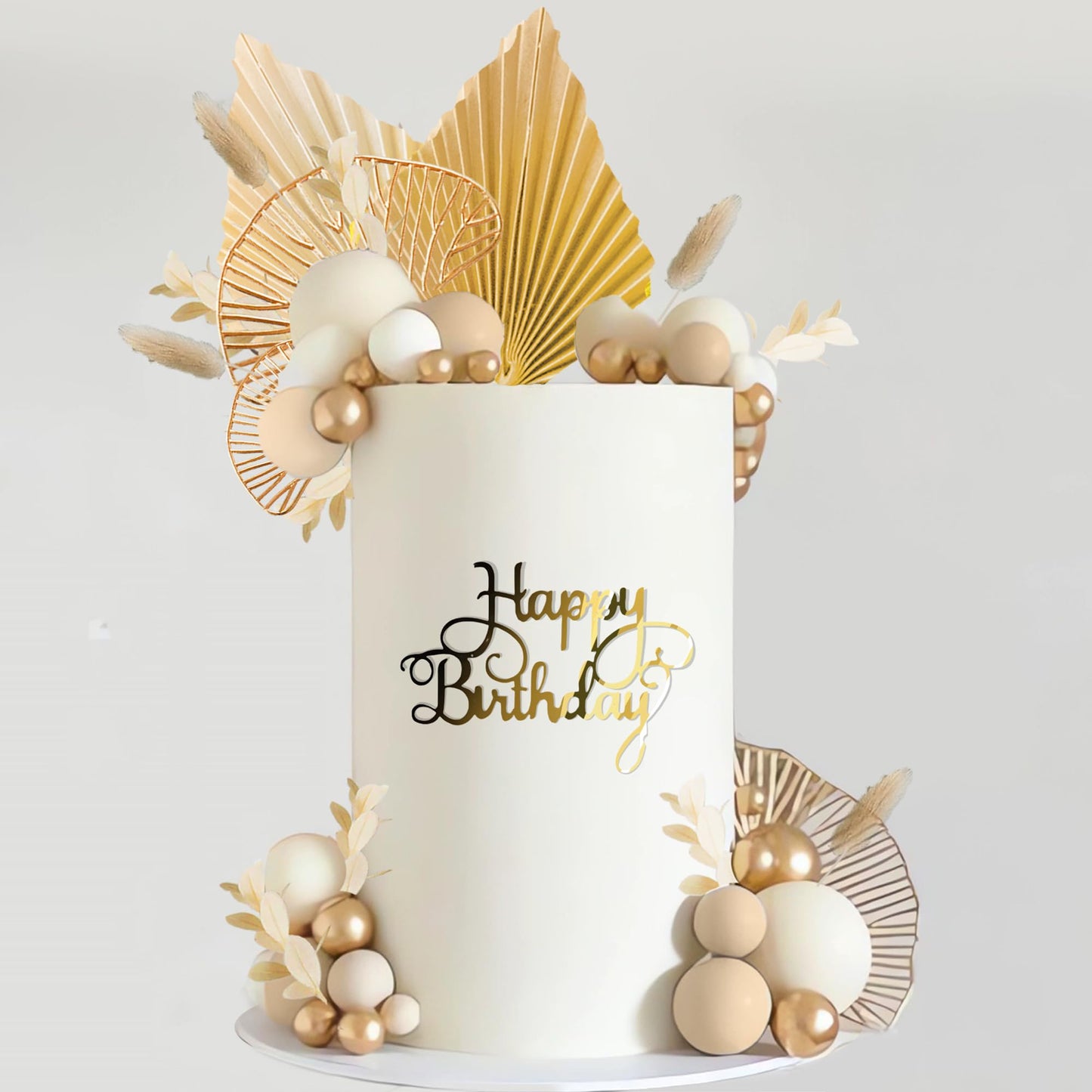 Boho Cake Topper Golden Ginkgo Leaves Cake Decorations for Wedding Birthday (Khaki)