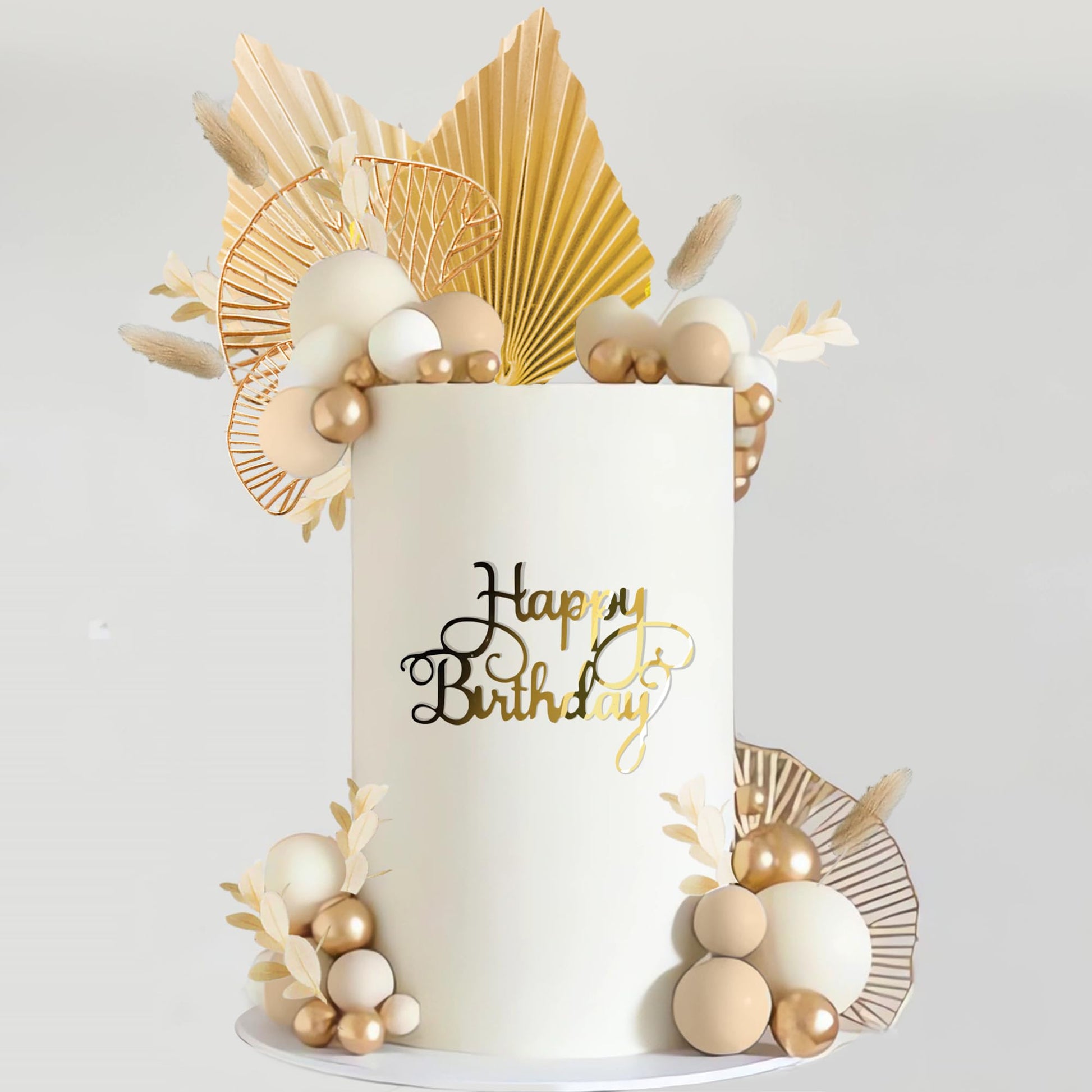 Boho Cake Topper Golden Ginkgo Leaves Cake Decorations for Wedding Birthday (Khaki)