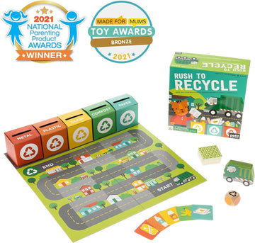 Petit Collage: Rush to Recycle | Teach Kids About Recycling| Sort All the Recyclibles Before the Truck Comes | Made with Recycled Card and Vegetable