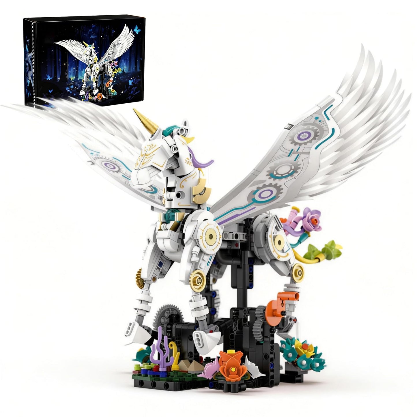 Aptrbg Unicorn Building Set 800+ Pcs STEM Toy Ages 8-12, Walking & Flapping Wings, Compatible with Major Building Blocks, Gift for Boys Girls