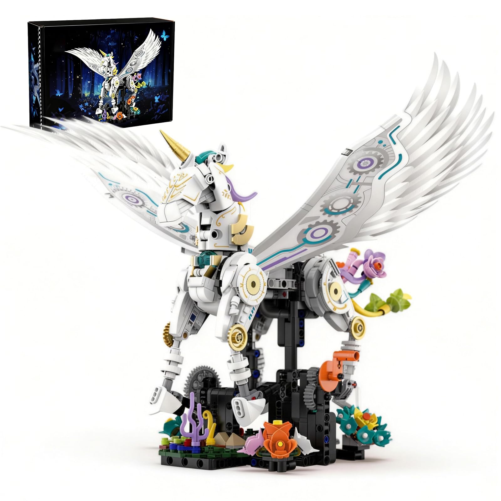 Aptrbg Unicorn Building Set 800+ Pcs STEM Toy Ages 8-12, Walking & Flapping Wings, Compatible with Major Building Blocks, Gift for Boys Girls