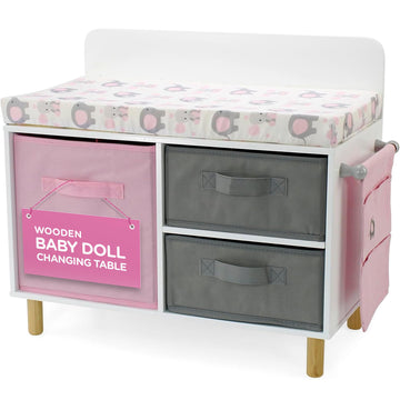 Emily Rose 14-19 Inch Baby Doll Nursery Furniture Changing Table - Elephant Theme with Large Storage Bins, Accessories Pouch & Thick Pad - Doll NOT