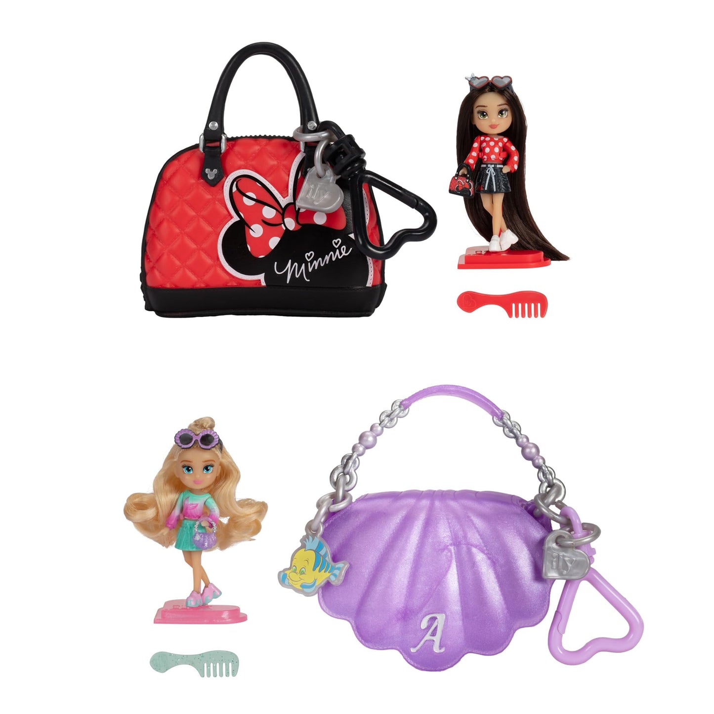 Disney ILY Mini Dolls Tote-ILY-Teenies Blind Pack Bundle (2 Dolls in Each), Inspired by Your Favorite Disney Characters or Stories with Matching Purse