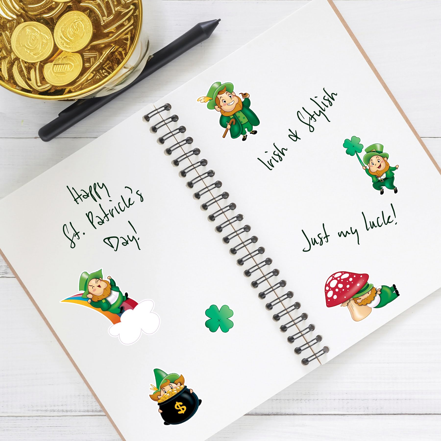 Beistle Leprechaun and Shamrock Stickers - 16 Sheets, 128 Cute Letter Seals in Green, Lucky Irish Decorations, St. Patrick's Day Handouts for Crafts