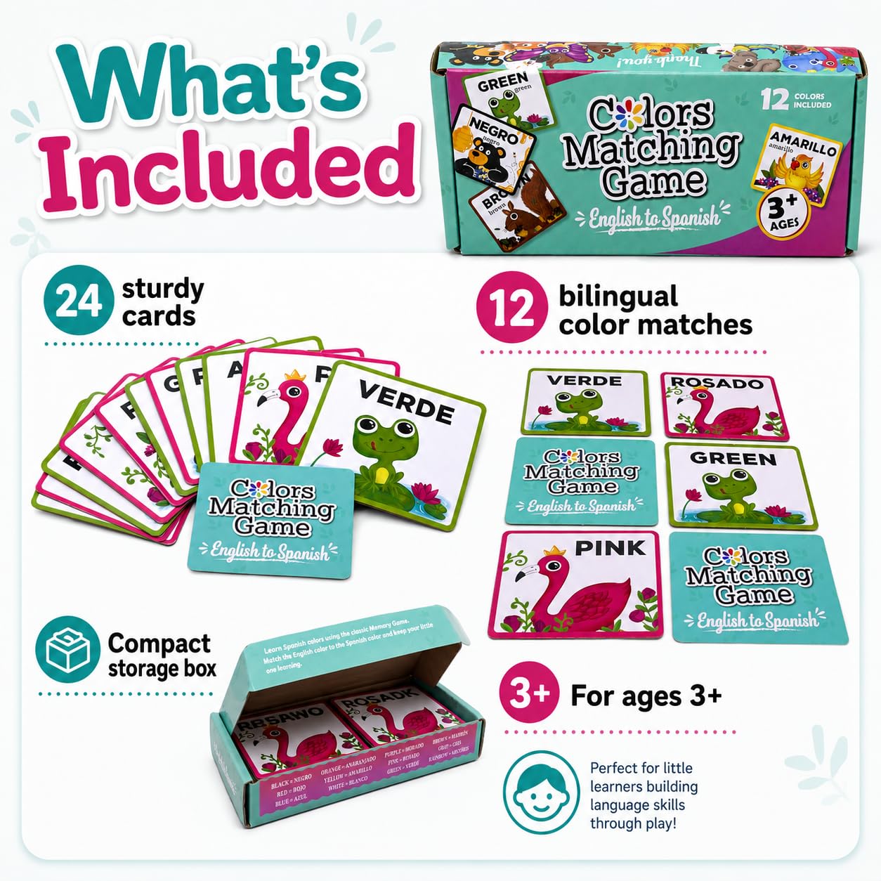 Urban Supply Co Bilingual Colors Matching Memory Game - Learn Spanish and English Colors. ESL and Language Immersion for Early Children's Bilingual