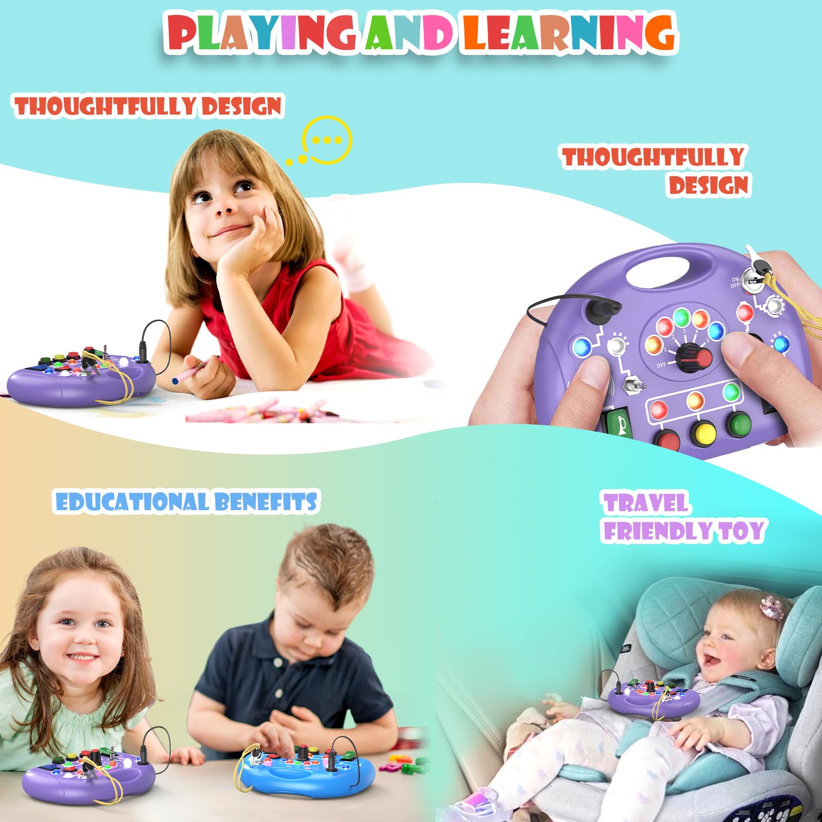 JIWORT Toddler Baby Busy Board with LED Light, Montessori Busy Board for 1+ Year Old, Baby Sensory Board Toddler Travel Toys for Preschool Learning