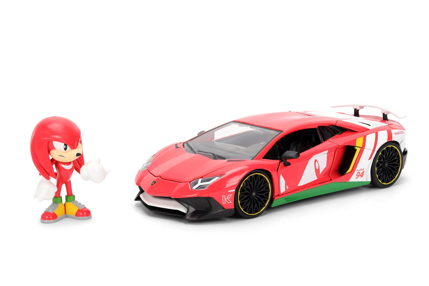 Jada Sonic Knuckles with Lamborghini Aventador SV - Hollywood Rides Die-Cast Vehicle & Knuckles Figure Toys - Opening Doors & Hood - Ages 8+