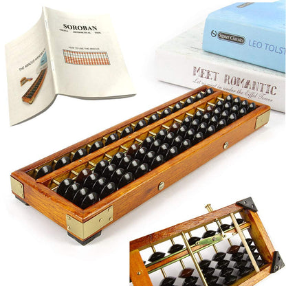 Vintage Style Wooden Abacus Soroban 13 Column(10.7 in) Math Professional Abacus for Adults Kids with Guide Handbook and Reset Button, Anti-Skid Rubber
