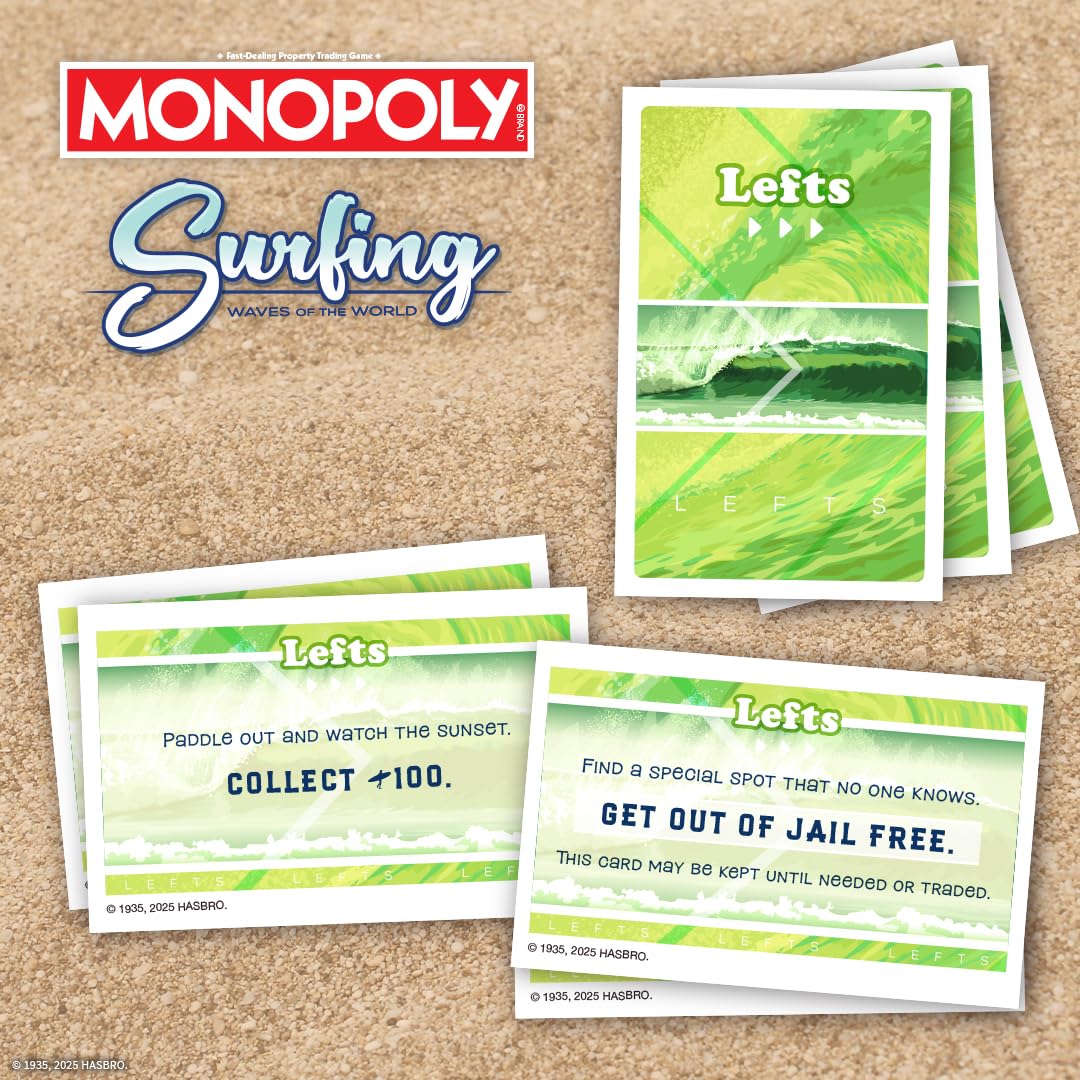 Monopoly: Surfing Waves of the World Board Game - Buy, Sell, Trade Iconic Surf Spots Like Pipeline & Superbank, 6 Custom Beach-Themed Tokens, Family