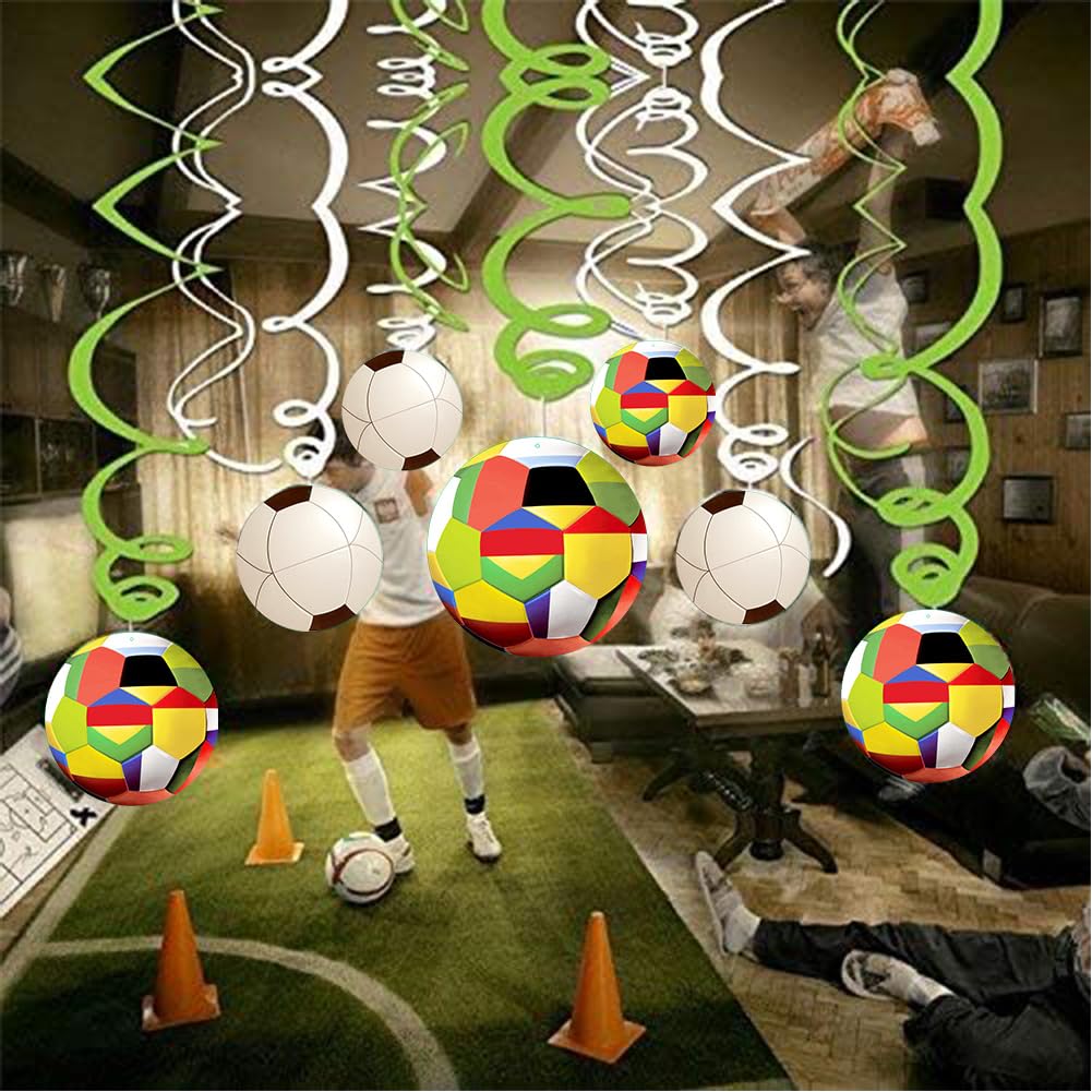 30CT Soccer Hanging Swirl for Soccer Party Supplies Theme Birthday Party Decorations