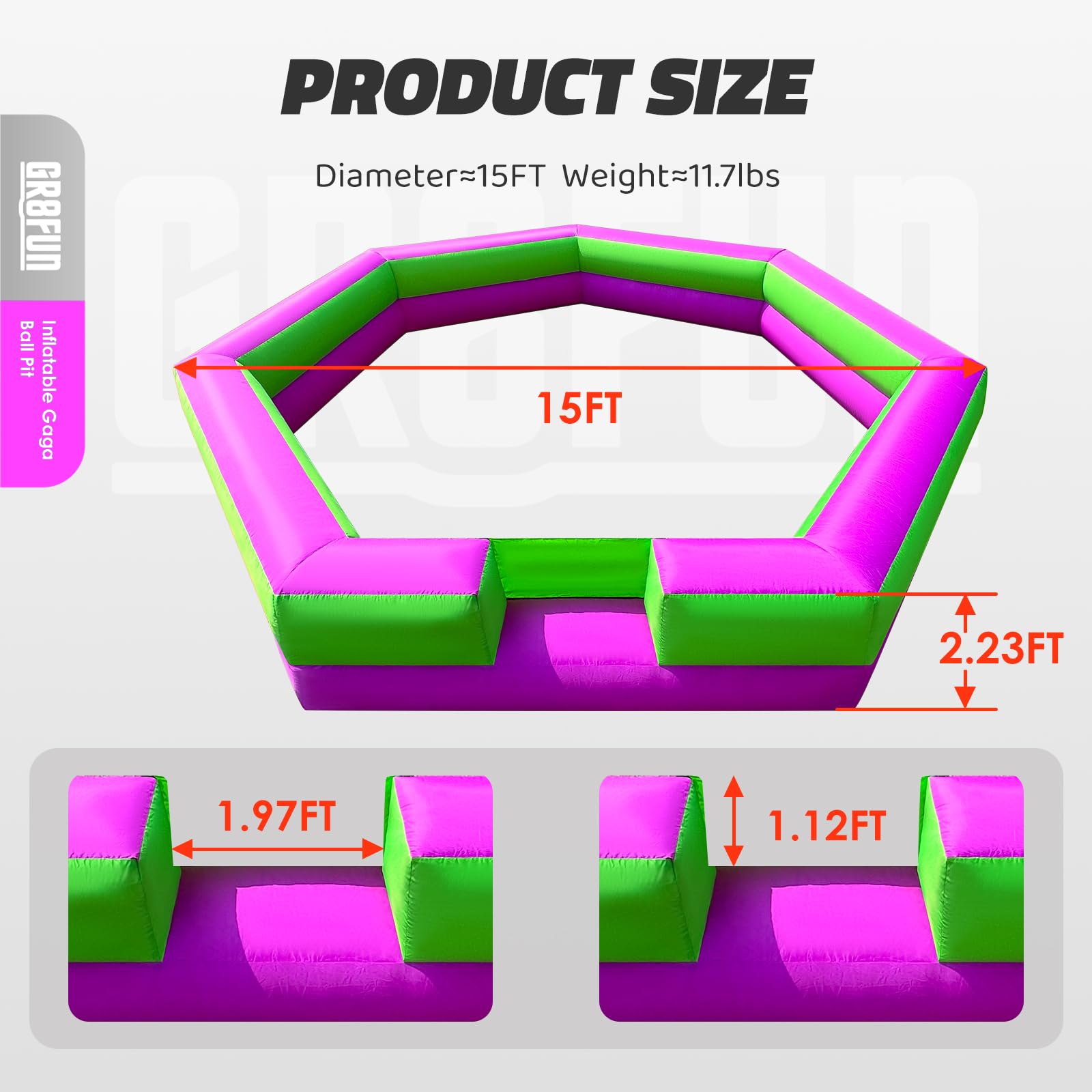 GR8FUN Inflatable Gaga Ball Pit 15FT with Built-in Fan, Blow Up Gaga Ball Pit, Portable Ball Pit for Indoor & Outdoor Use, Family Activities