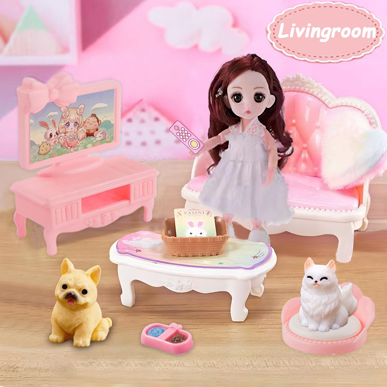 50 Pcs Dollhouse Furniture Accessories Set Miniature Mini Furniture Small Doll House Dolls People Playhouse Family Toys Gift 1:12 Kitchen Bedroom