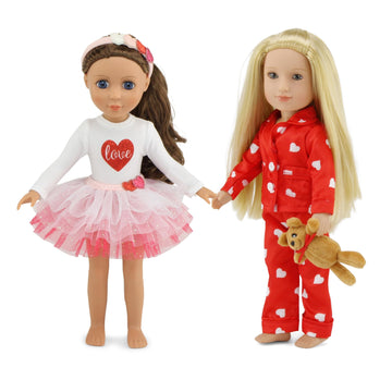 Emily Rose 14 Inch Fashion Doll Clothes - 6-PC Red/White Clothing Bundle. Including Tutu Set & PJ Pajamas Gift Set with Teddy Bear - USA Business