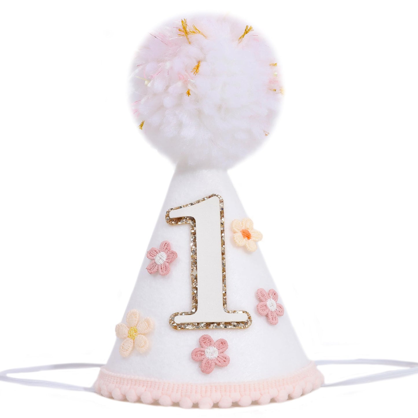 YOUAME Boho Daisy Flower Birthday Party Hat For Girls - Floral First Birthday Decorations, Boho Daisy Felt One Year Cone Hat, Groovy Flower Cake Smash