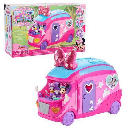 Disney Junior Minnie Mouse Bows-A-Glow Glamper Playset, Light-Up Camper RV, Working Headlights & Sounds, 2-Foot Wide Playset, Minnie & Daisy Figures