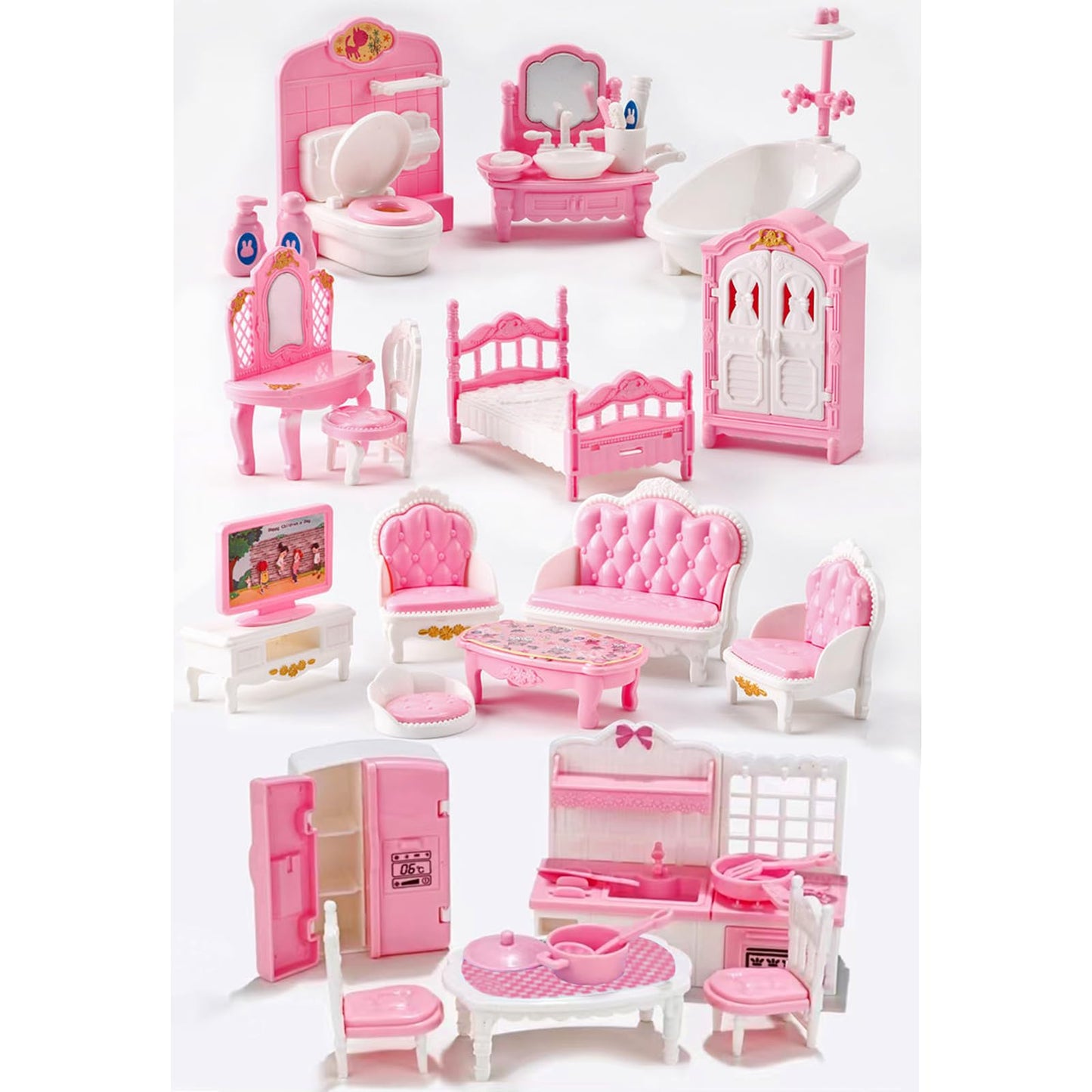 35 Pcs Dollhouse Furniture Accessories Set Mini House Furniture Small Dollhouse Miniature Furniture Play House Accessories 1:12 Tiny Kitchen Bedroom