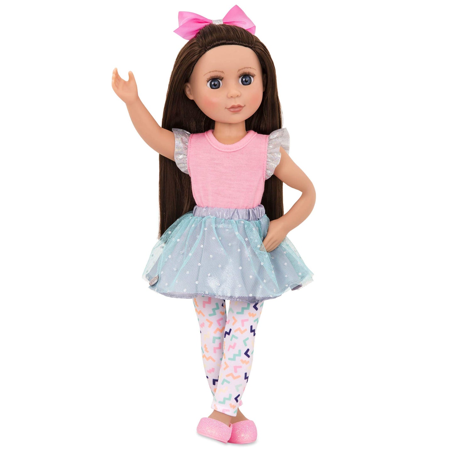 Glitter Girls - 14-Inch Fashion Doll - Brown Hair & Purple - Blue Eyes - Poseable Arms & Legs - Ruffle Outfit & Hair Bow - 3+ Years- Candice