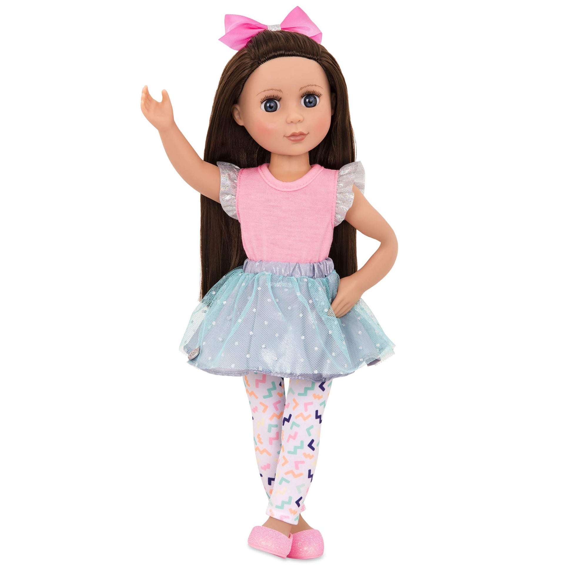 Glitter Girls - 14-Inch Fashion Doll - Brown Hair & Purple - Blue Eyes - Poseable Arms & Legs - Ruffle Outfit & Hair Bow - 3+ Years- Candice