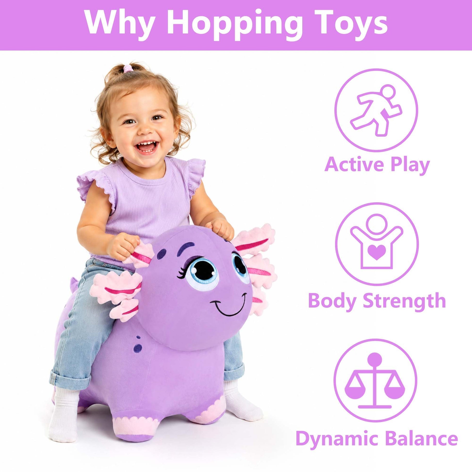 Bouncy Pals Axolotl Hopping Horse, Toddler Inflatable Animal Hopper Toys