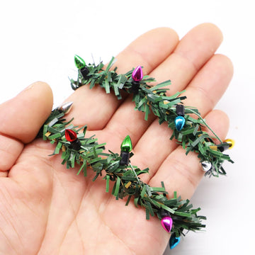 Miniature Christmas Garland, Christmas Lights, Miniature Christmas Tree Lights, Artificial Pine Wired Roping with Metallic Bulbs for Dollhouse, Fairy