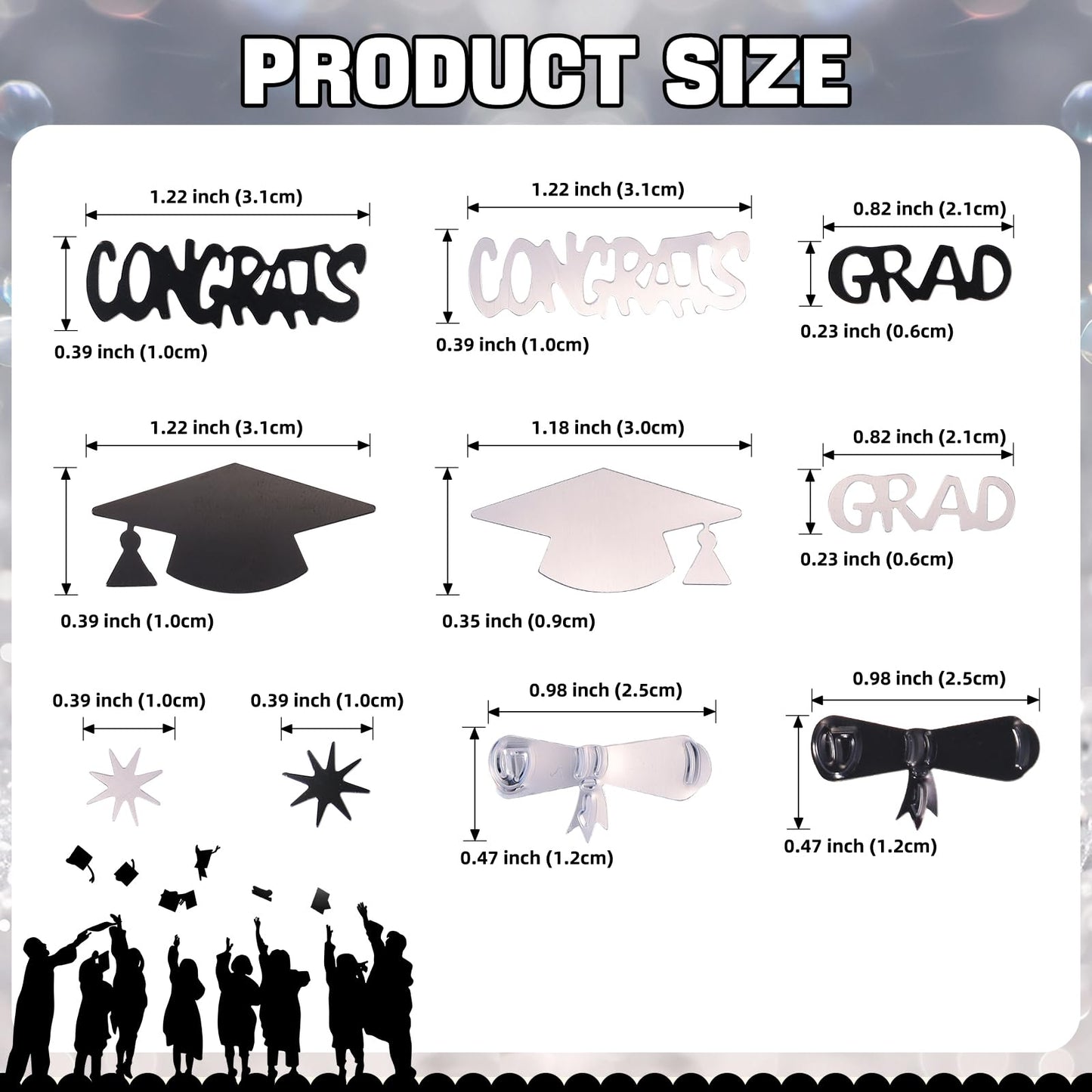 Silver and Black Graduation Confetti 2026, 1000 Pcs Class of 2026 Table Centerpiece Grad Confetti for 2026 Graduation Party Decorations Supplies