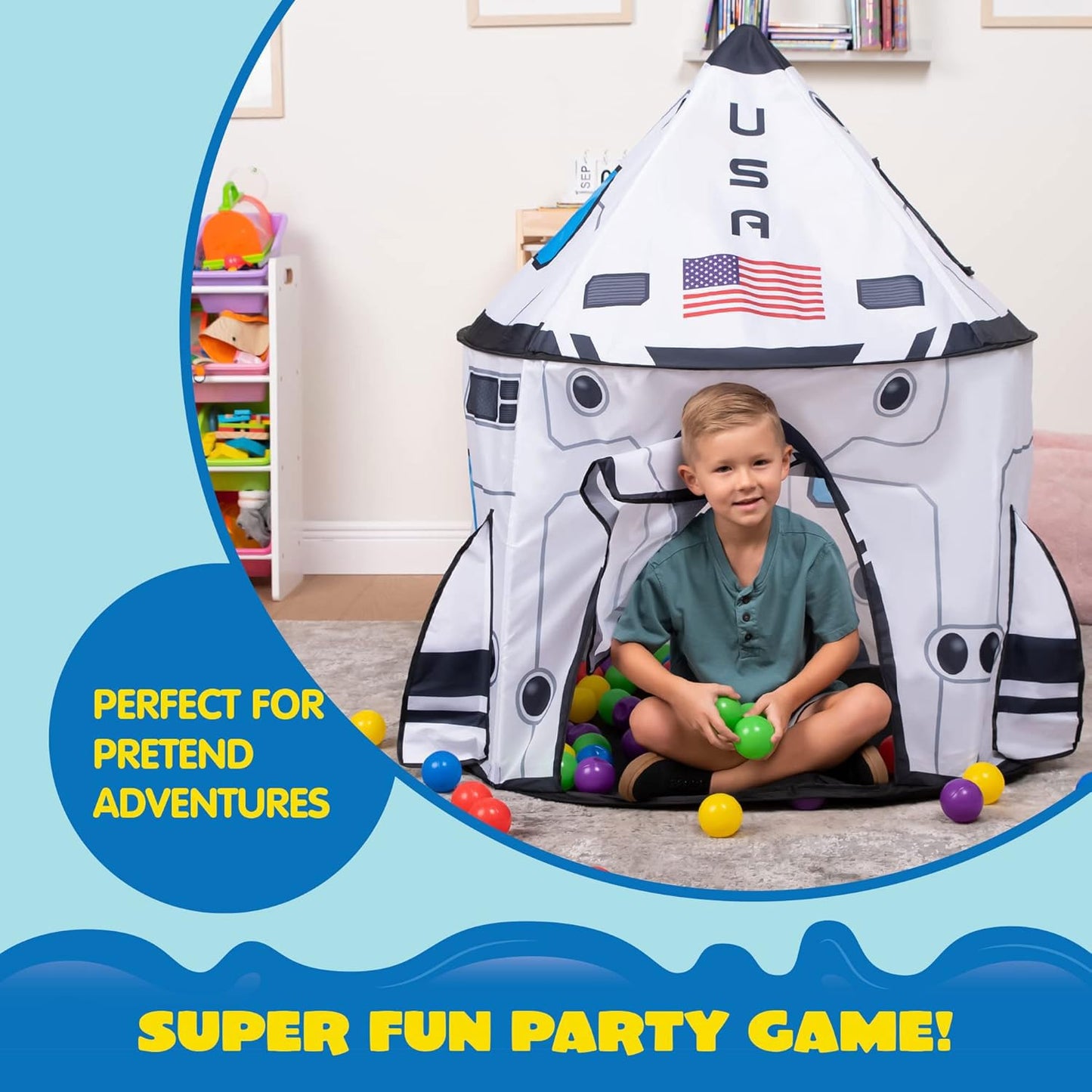 JOYIN Rocket Ship Play Tent Kids Spaceship Playhouse Tent Set Indoor Outdoor Easy Assembly Play Tent
