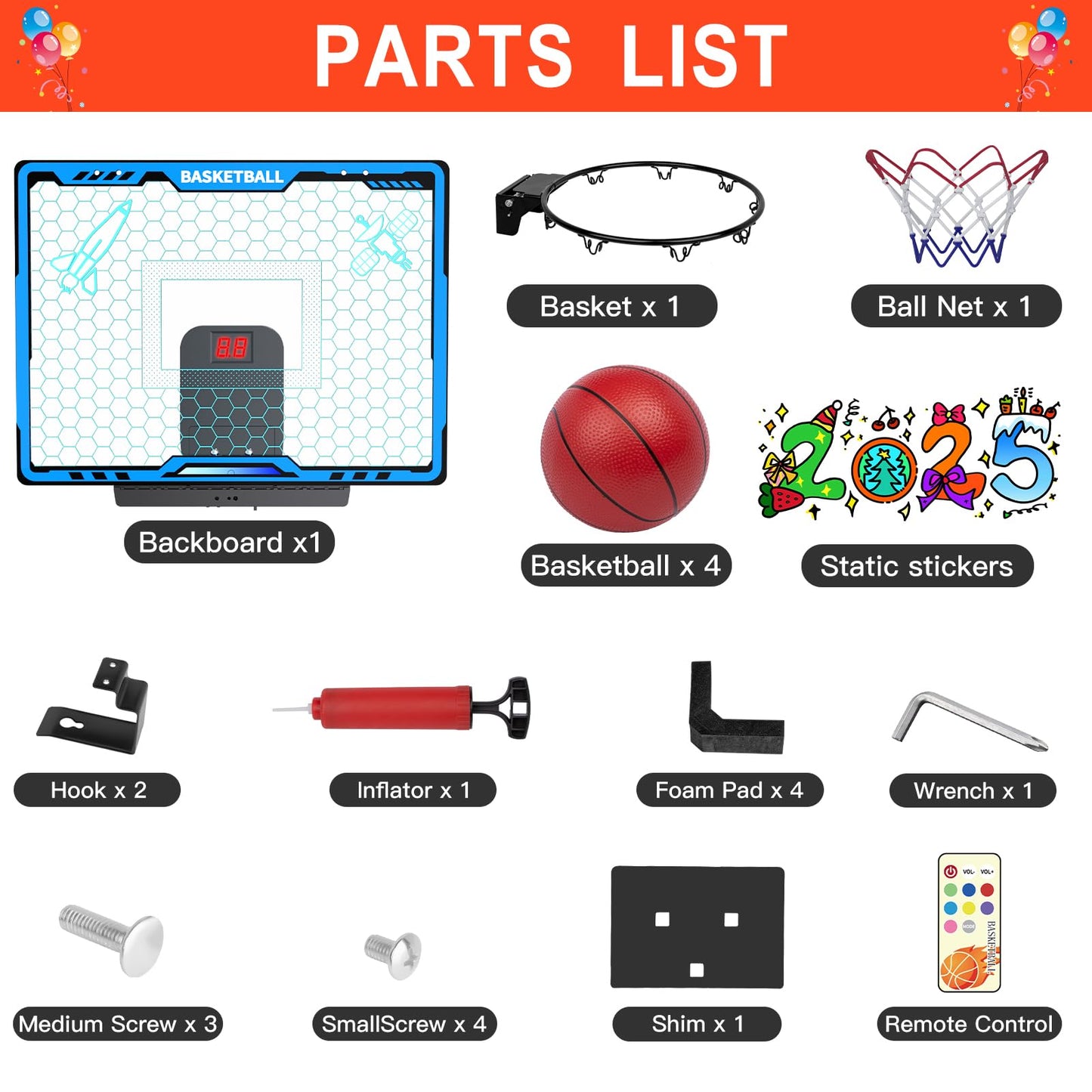 Awsoo Indoor Basketball Hoop for Kids, Mini Basketball Hoop with Electronic Scoreboard & LED Lights, Over The Door Basketball Hoop with 4 Balls, Slam