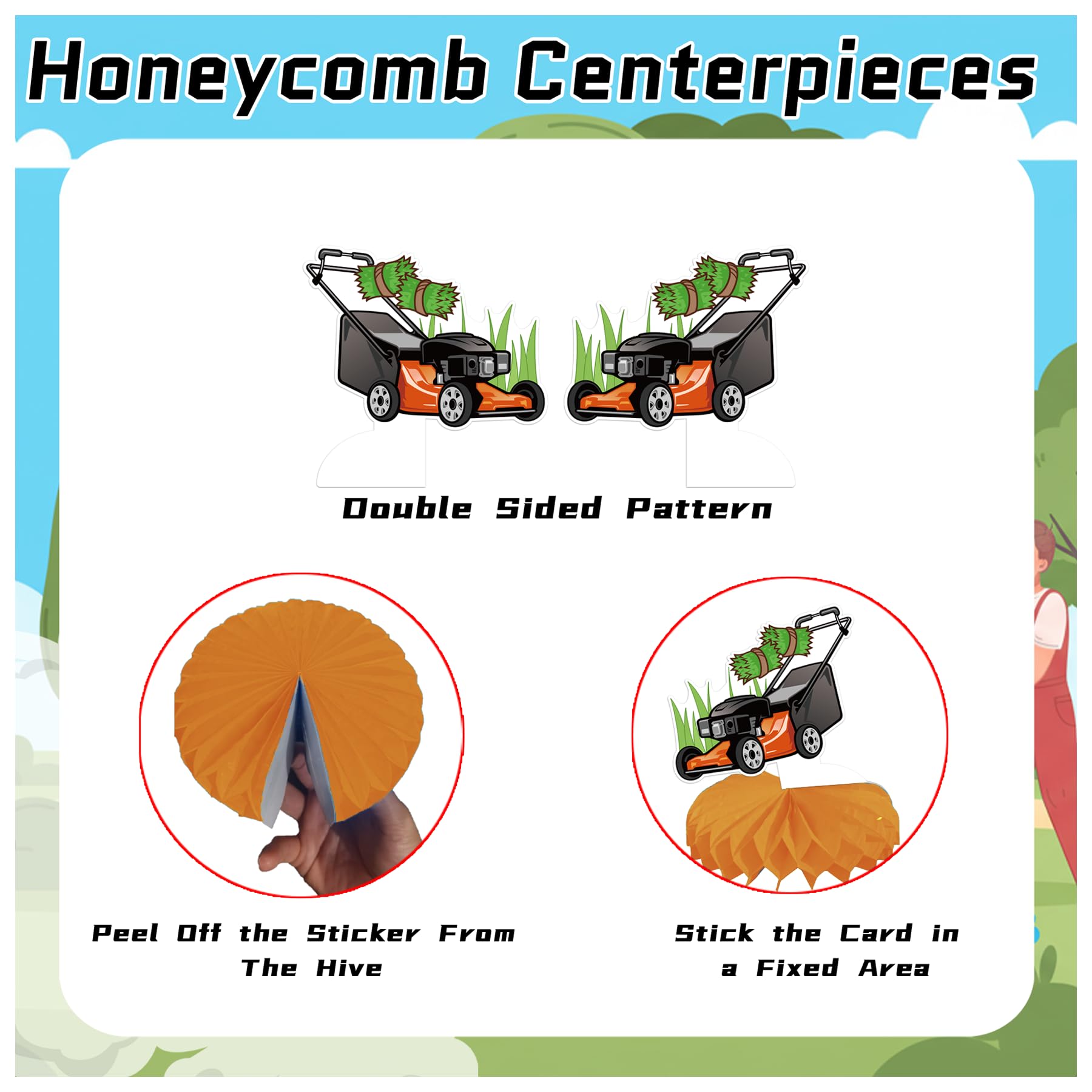 9 Pcs Lawn Mower Honeycomb Centerpieces Lawn Mower Table Decorations Lawnmower Party Decorations for Lawn Mower Birthday Party Supplies