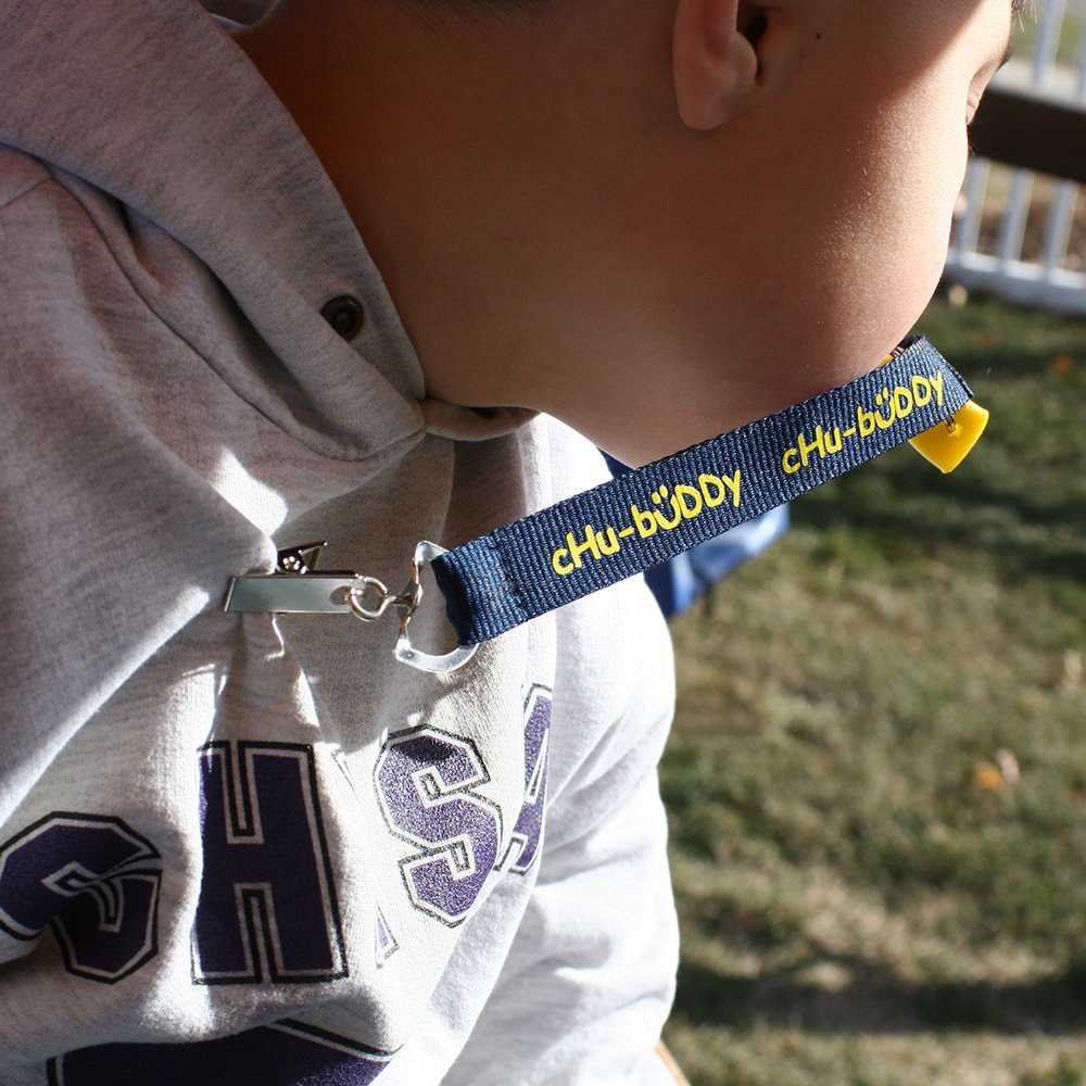 Chubuddy Chew Holder Black Screen Print- Black Tether and Natural Strap