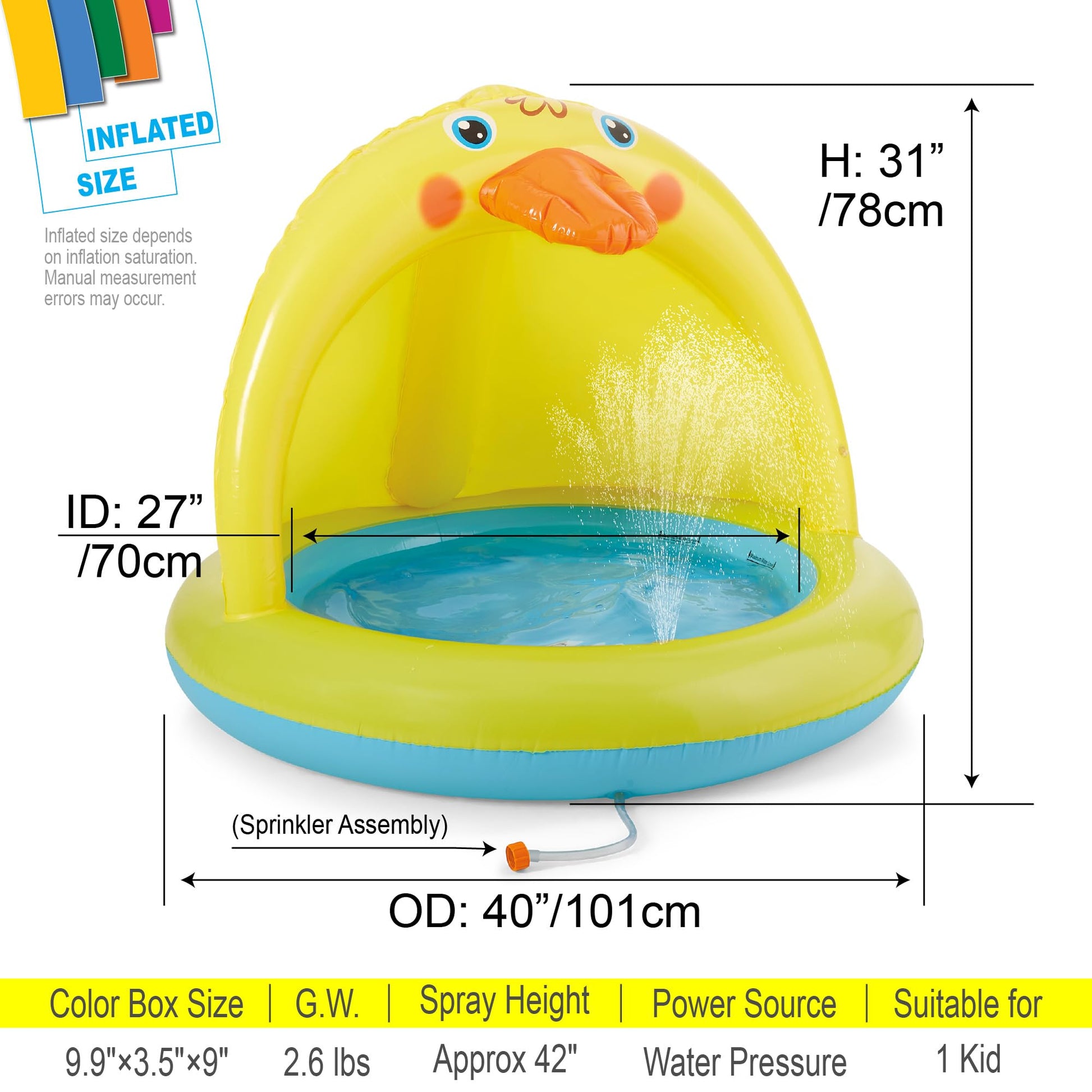 Shade Baby Pool, Sprinkle and Splash Play Pool, Outdoor Duck Bathtub of 39 Inches