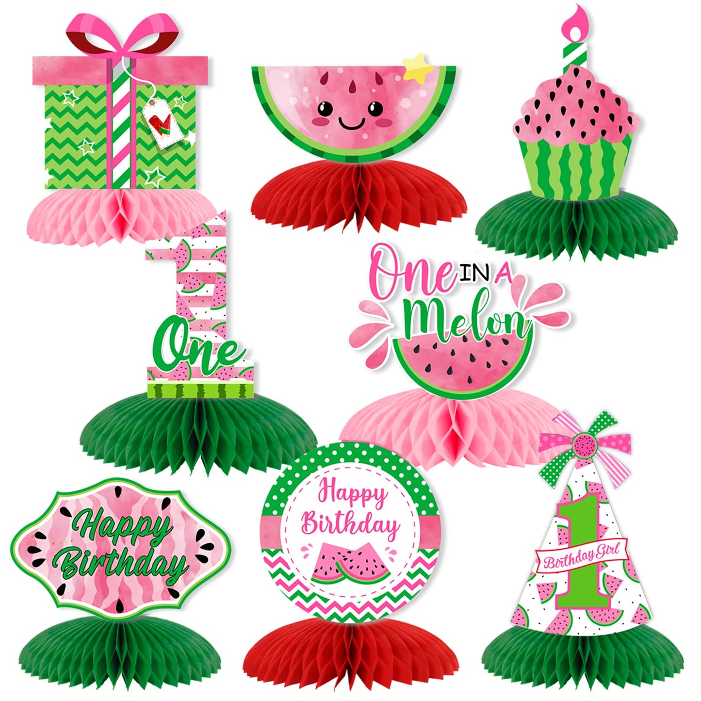 Watermelon Party Decorations,One in a Melon Party Decorations Watermelon Honeycomb Centerpieces, Watermelon 1st Birthday Decor for Summer Fruit